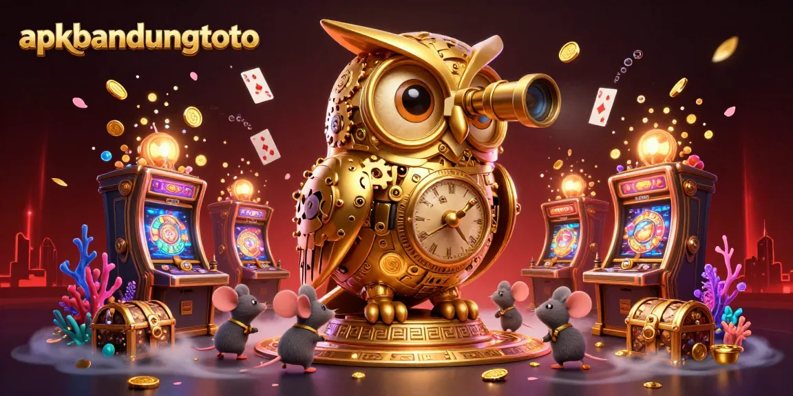 Experience the thrill of apkbandungtoto in a vibrant casino scene with a golden owl, mice patrons, and colorful treasures.