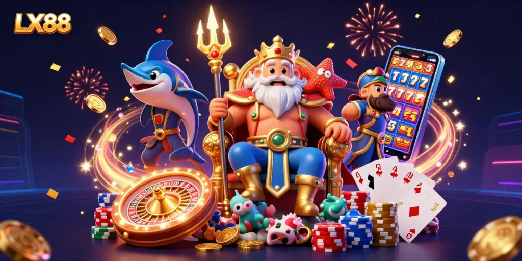 Engage with LX88's thrilling casino world filled with treasure, games, and vibrant characters.