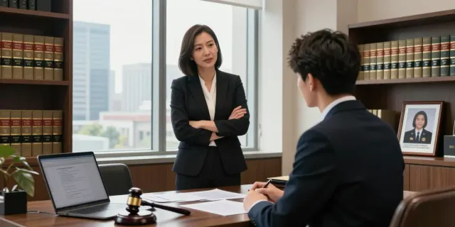 Karen McCleave, crown attorney, mentoring a young lawyer in a modern law office.