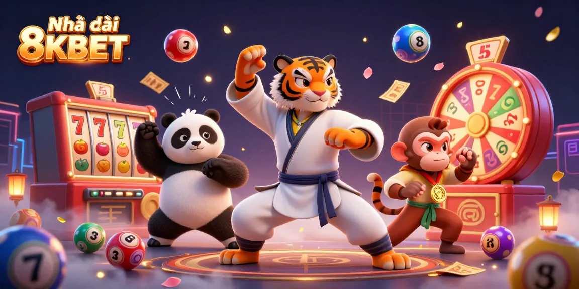 Experience the excitement at Nhà cái 8KBET with animated characters and dynamic casino elements.