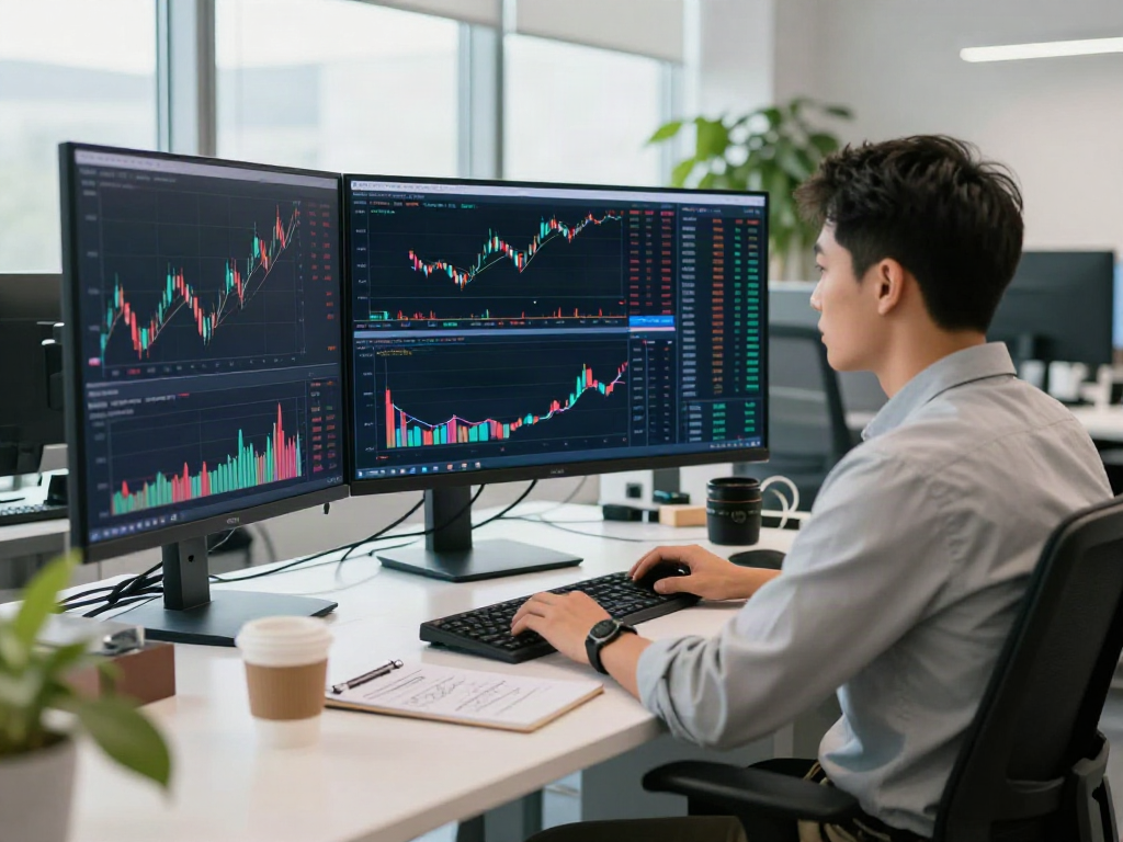 trader analyzing charts on tradingview官网 in a modern office