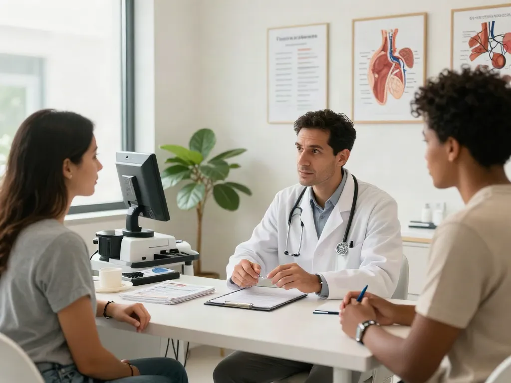 Engaging consultation at a Thyroid clinic Abu Dhabi, showcasing professional care and patient support.