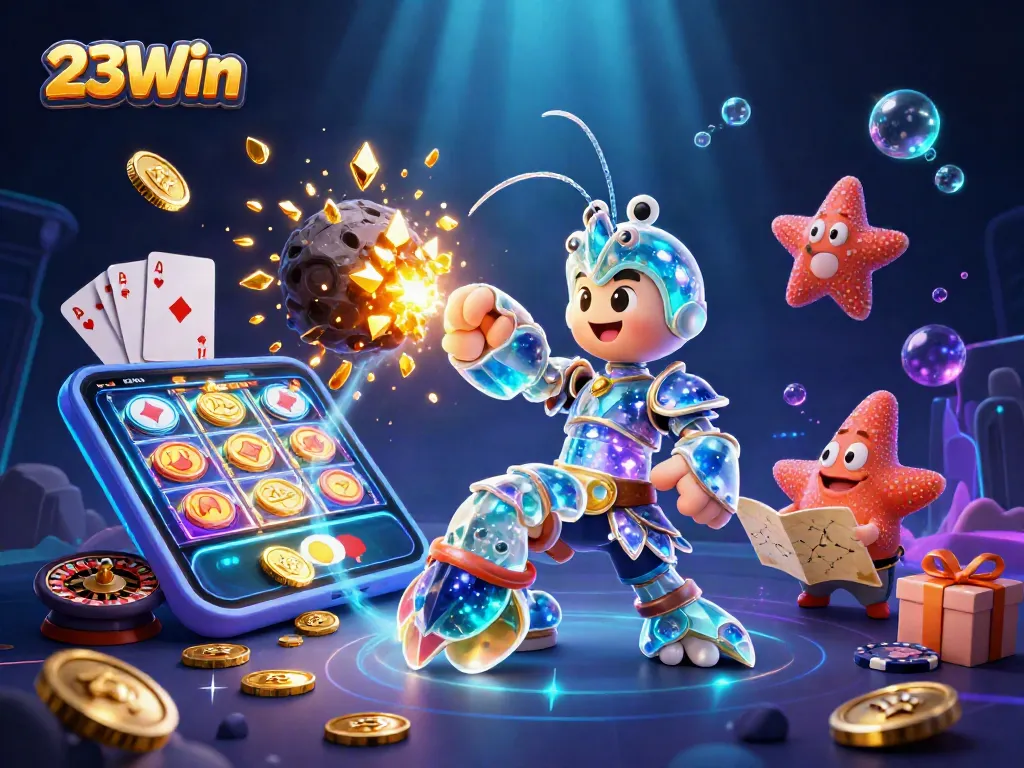 Engage with 23Win's thrilling slots through this vibrant 3D illustration.