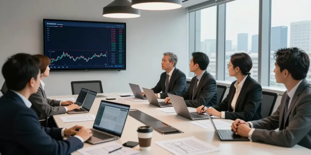 Mark Litwin Marrisa Holdings leading a finance meeting in a modern corporate boardroom.