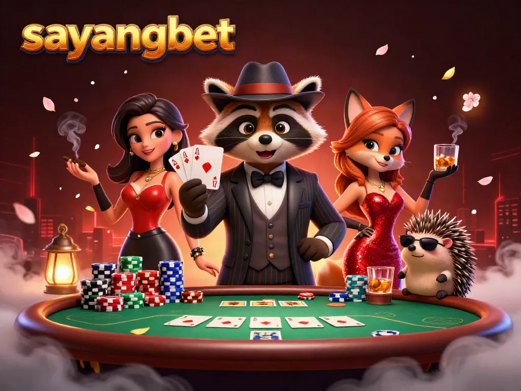 Experience gaming excitement with Sayangbet featuring a suave raccoon, a dazzling fox, and a hedgehog bouncer.