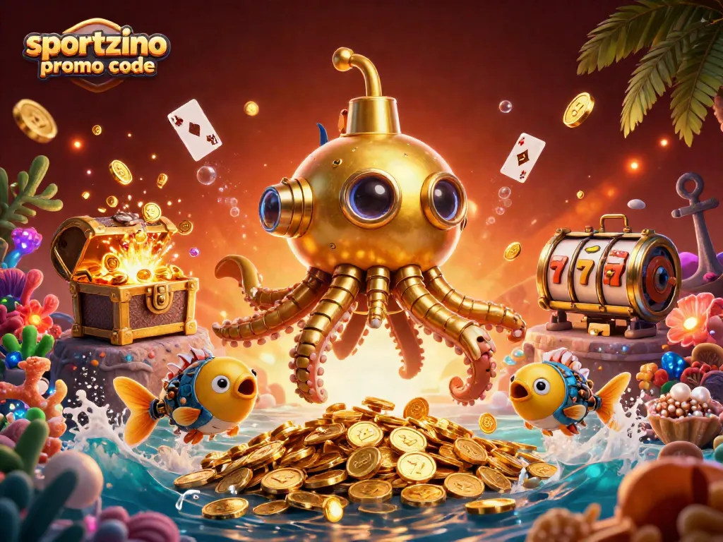 Engage with Sportzino promo code to unlock thrilling wins amid a vibrant casino treasure scene.
