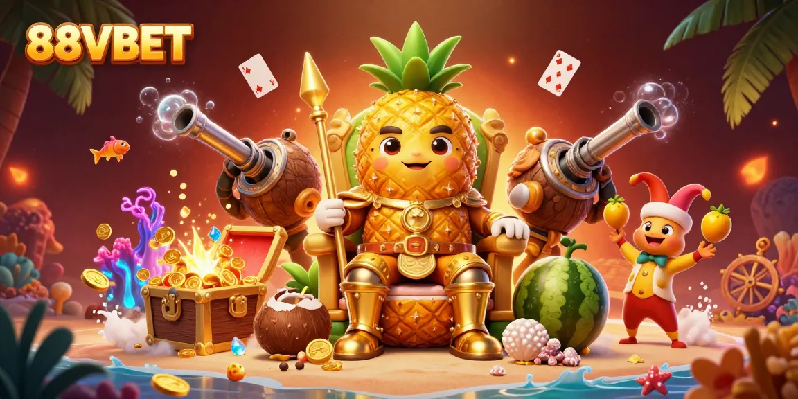 Experience vibrant gaming action with 88VBET in this dynamic illustration featuring fun characters and treasure!