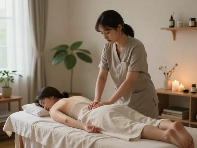 Therapist providing 강남출장마사지 in a soothing home setting with calming ambiance.