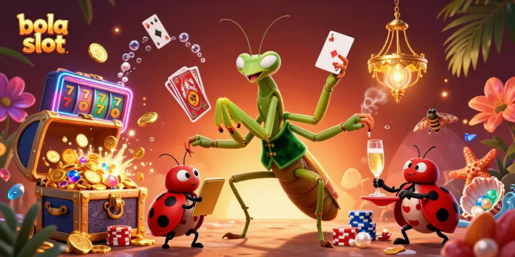 Experience the excitement of bola slot with a vibrant 3D illustration showcasing dynamic gaming elements.