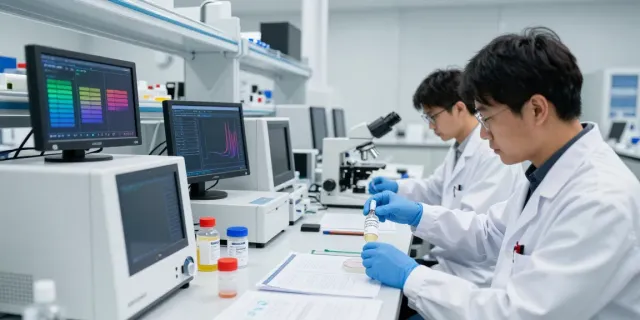 CJC-1295 Ipamorelin blend for sale being analyzed in a laboratory setting, showcasing researchers working with high-quality research compounds.