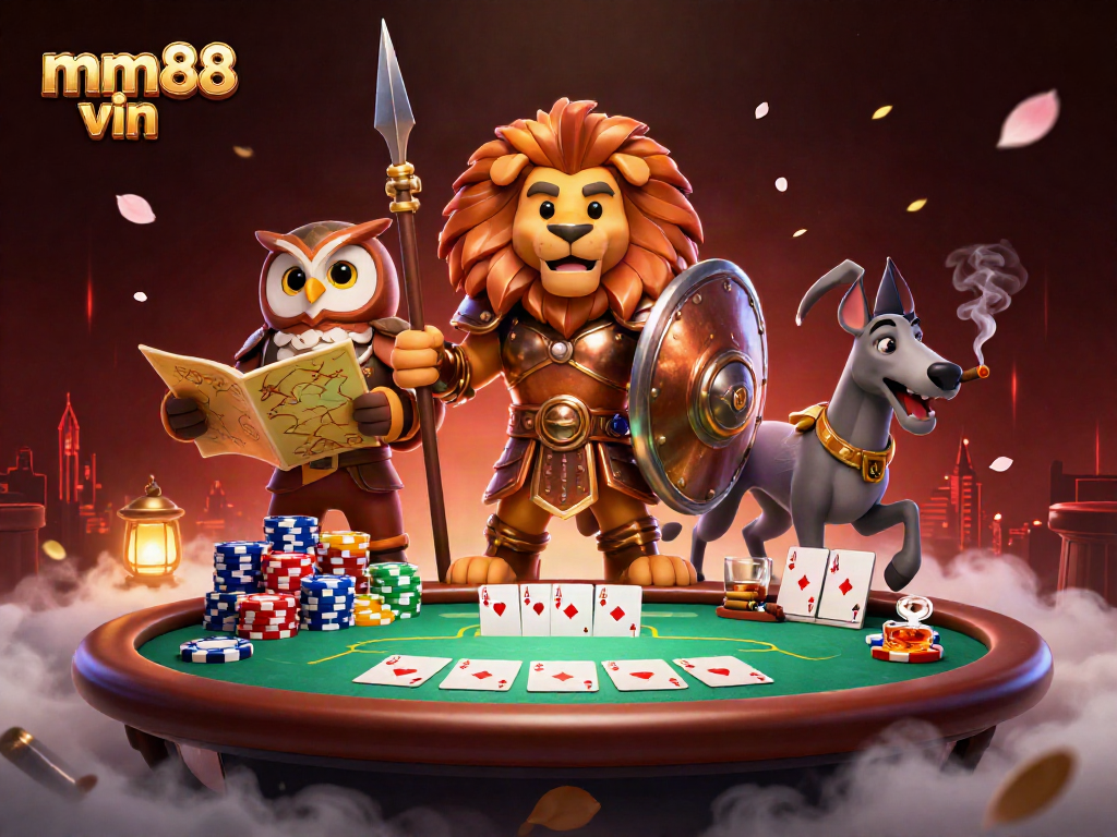 Experience excitement with mm88 vin at a dynamic poker table featuring vibrant characters.