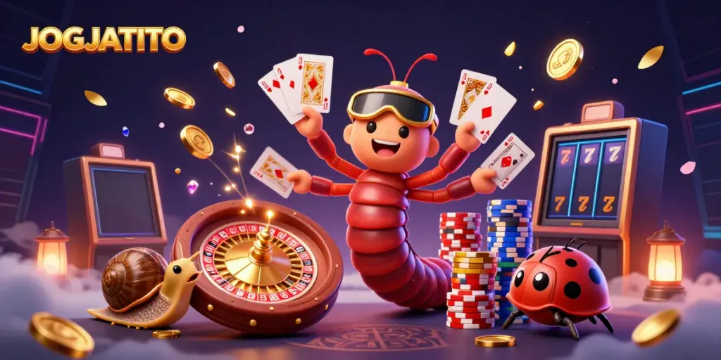 Experience the excitement of JOGJATOTO with a fun dealer and high-rollers in a vibrant casino setting.